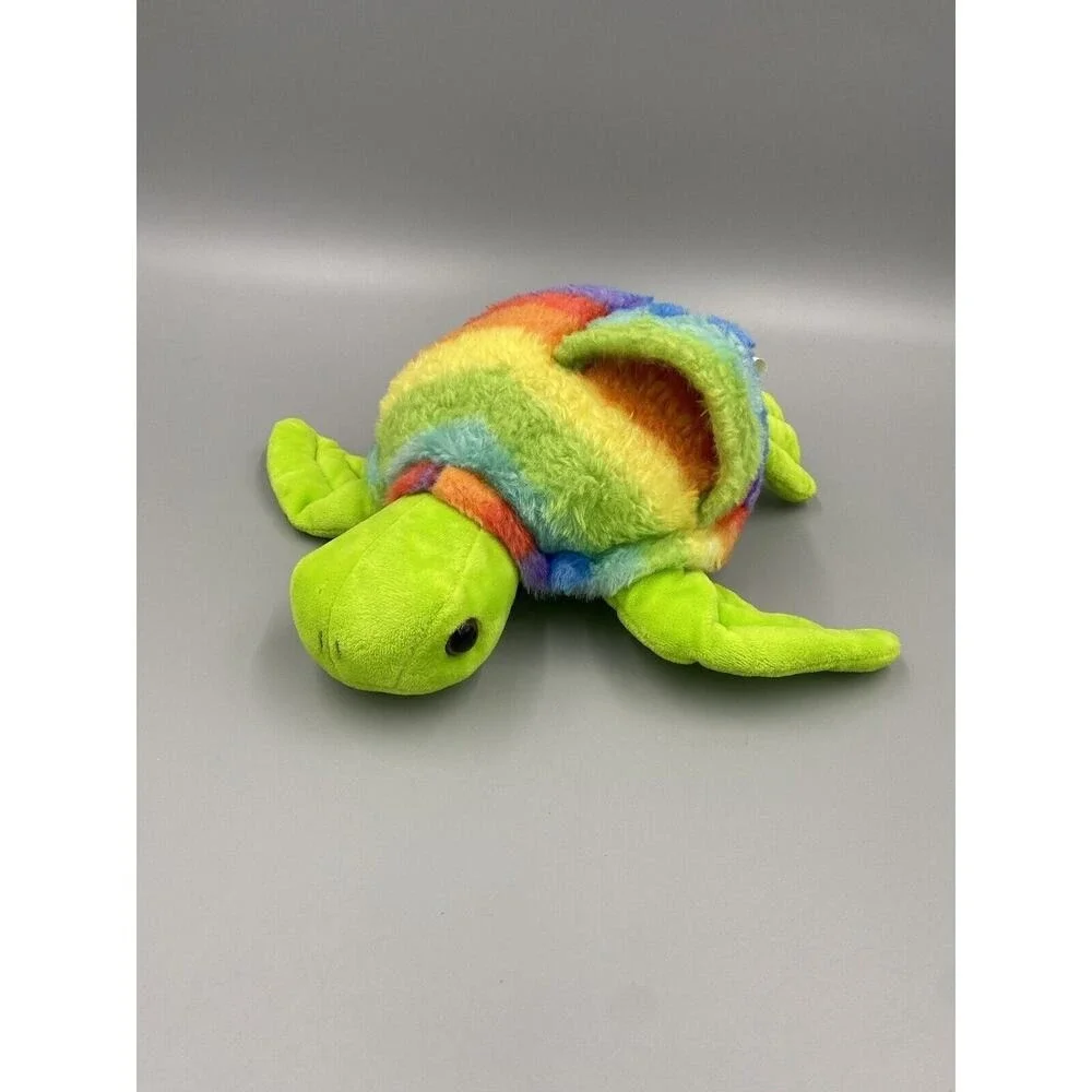 10 Inch Colorful Turtle Tortoise Plush W/ Rainbow Colored Top With Pocket